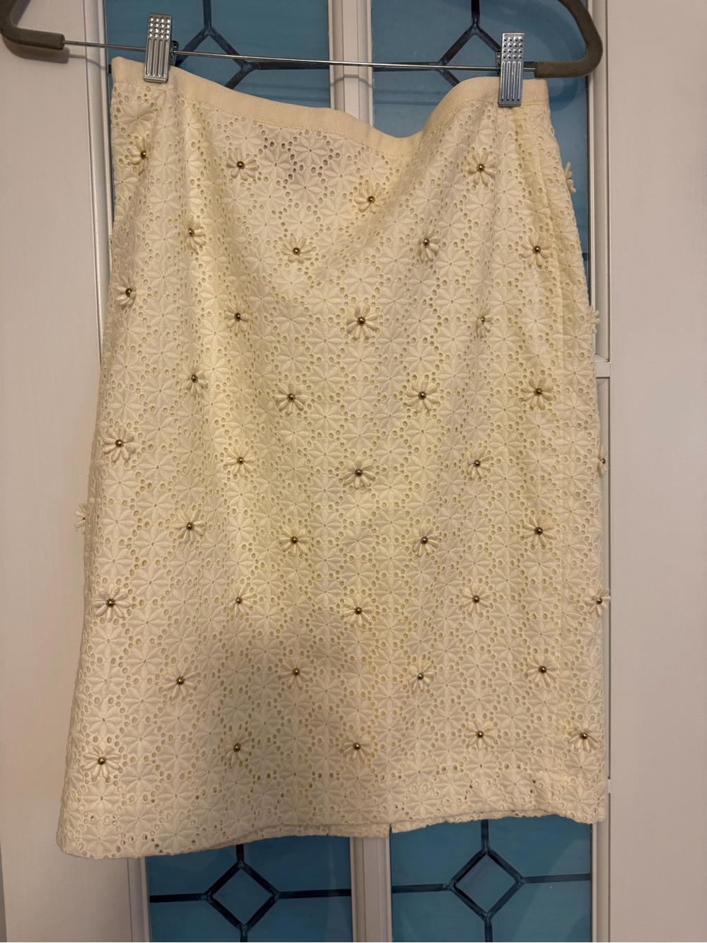 Talbots Cream Eyelet A-Line Skirt with Gold Bead Accent